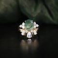 Abiding Fine Jewelry Good Selling Oval Large Gemstone Ring Moss Agate 14K Gold Plated Chunky 925 Silver Pave Stacking Rings