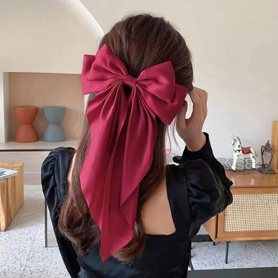 Women Large Bow Hairpin Summer Chiffon Big Bowknot Stain Bow Barrettes Women Solid Color Ponytail Clip Hair Accessories