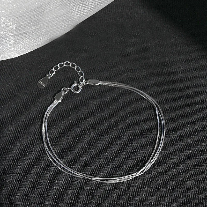 Exquisite 925 Sterling Silver Simple Snake Bone Chain Bangle Bracelets Adjustable Multi Layers Snake Chain Bracelets