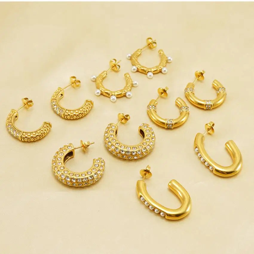 Wholesale Fashion Gold Plated Stainless Steel Waterproof Jewelry Minimalist Crystal Cubic Zircon Stone Stud Earrings Set