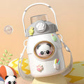 Wholesale 650ml Cartoon Metal Straw Cup Children's Double Wall Stainless Steel Water Bottle with Shoulder Strap