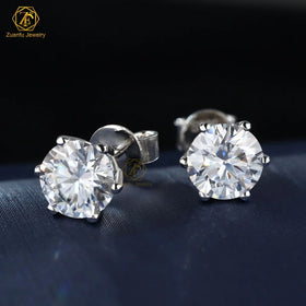 Valentine Luxury Affordable Price D VS1 1CT 2CT Round Moissanite S925 Silver 10K 14K 18K Real Gold Plated Diamond Stud Earrings