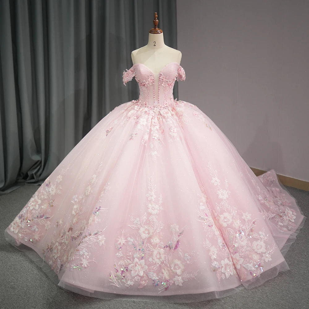 Jancember 6762 Beautiful Pink 3d Flower Quinceanera Dresses for Sweet 15 Girls