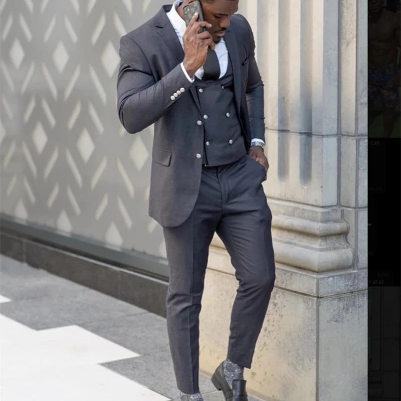 2025 New Arrival Costume Homme Men Suits 3 Pieces Tailor Made Wedding for Formal Tuxedos Groom Suit (Jacket +Pants+ Vest)