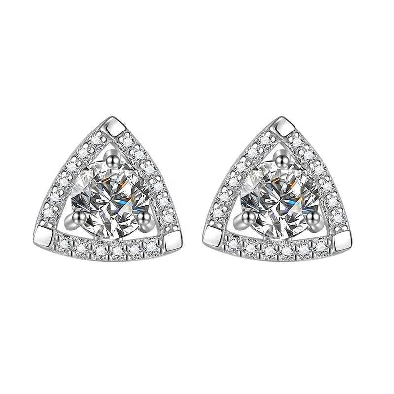 XEZ015 Women's 8A Premium Moissanite Triangle Earrings 925 Sterling Silver Studs New Arrival Hypoallergenic