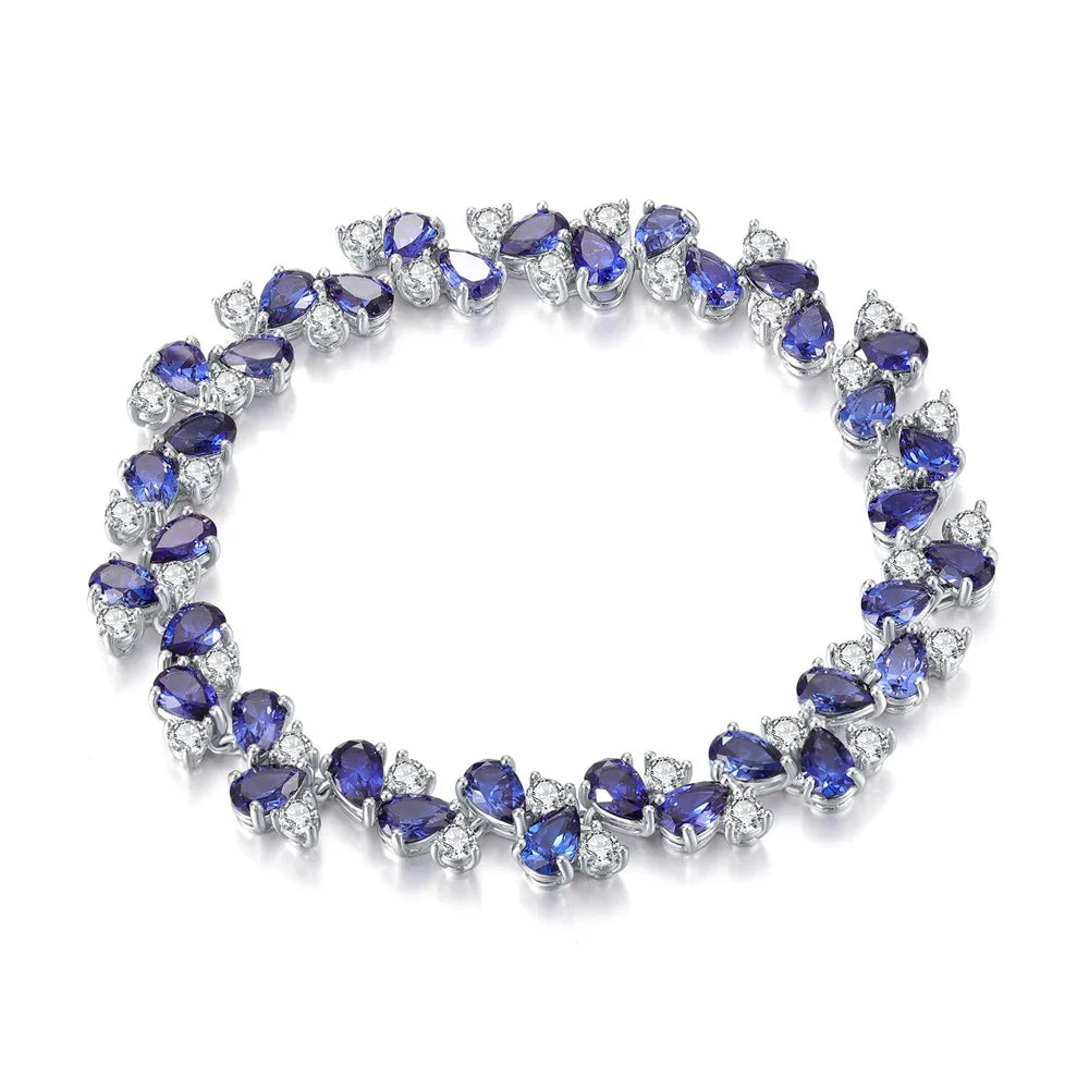 Guangzhou Jewelry Factory Custom 925 Sterling Silver Fashion Blue Gemstone Lab Grown Sapphire Tennis Bracelet Bangle