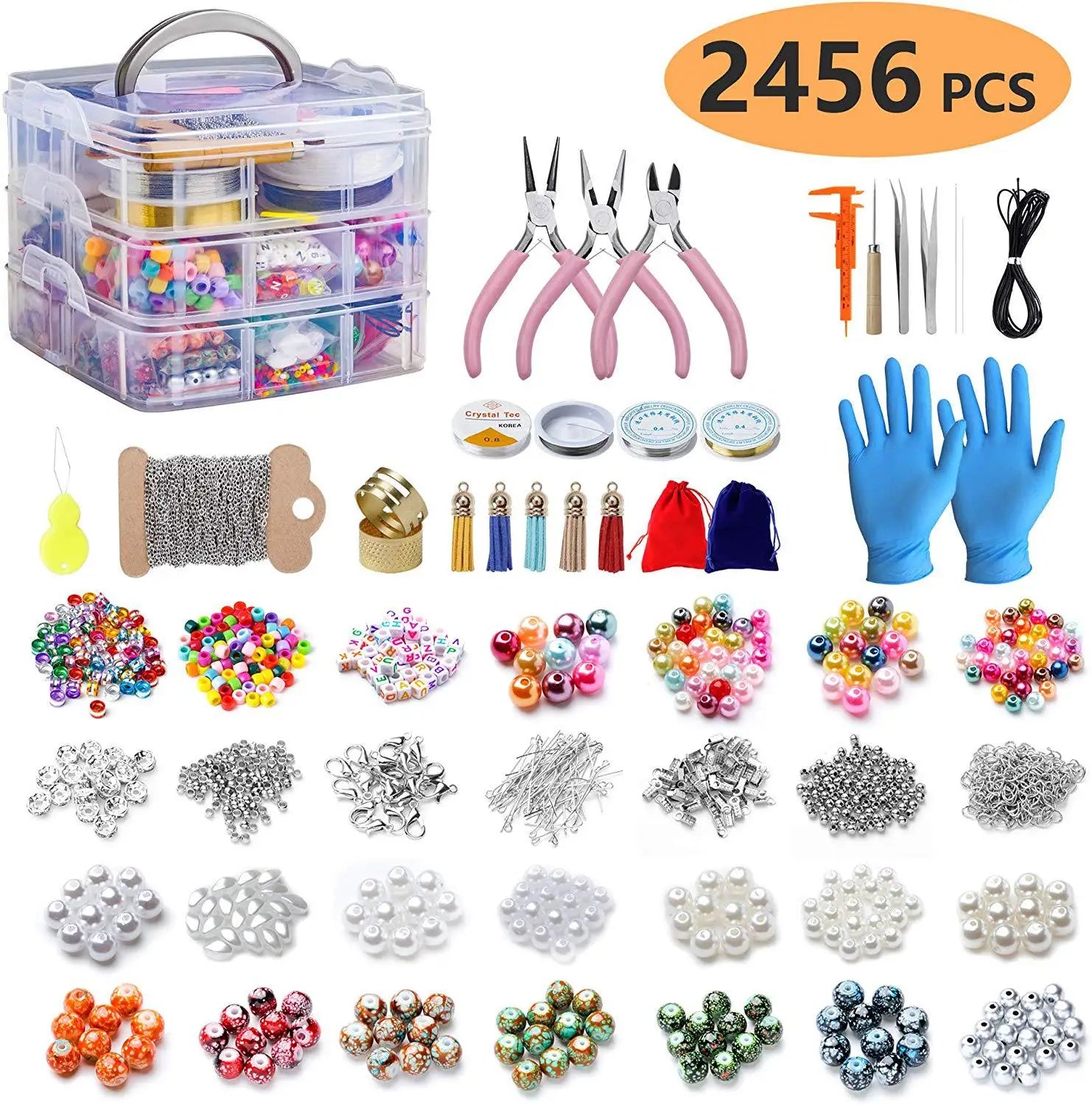 2456Pcs 3 Layers Bracelet Necklace Accessories in Acrylic Box DIY Jewelry Making Kit