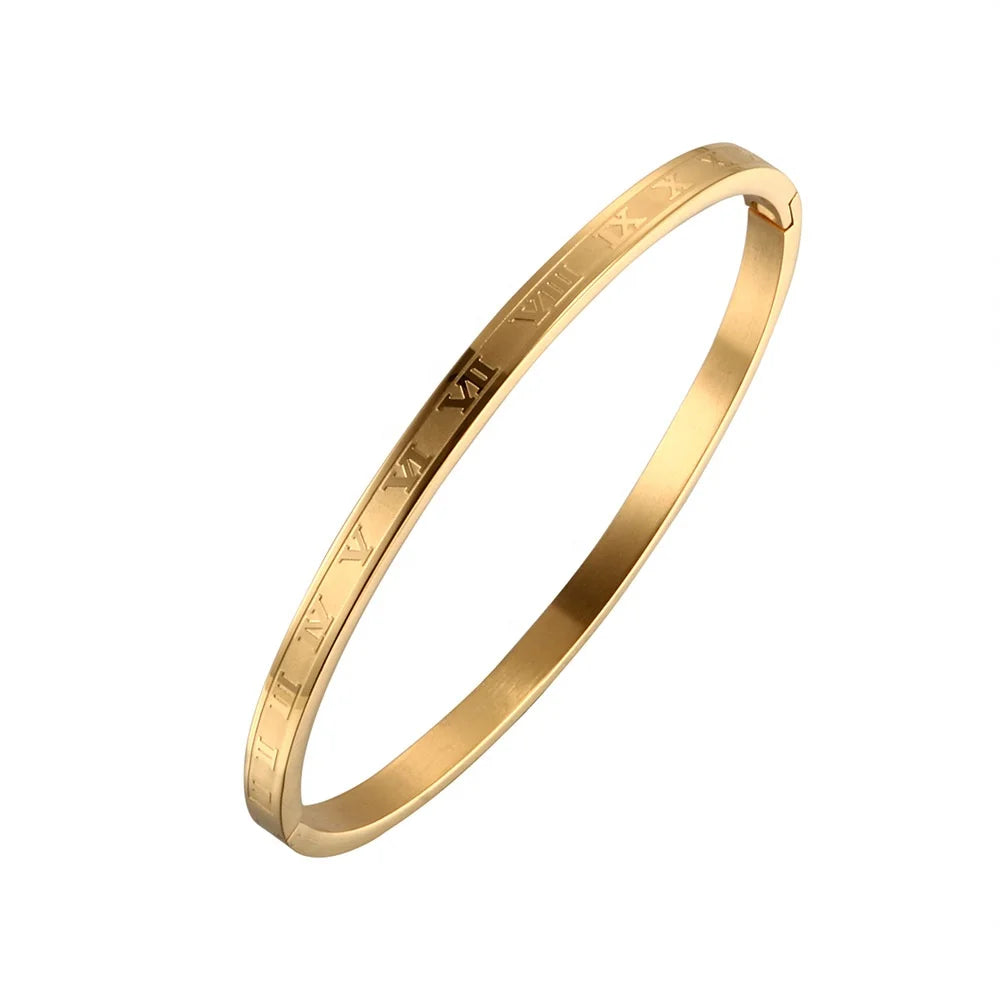 Stainless Steel Bracelet Set 4mm 6mm 8mm Wide Carving Roman Numerals Fashion Bracelets & Bangles Wedding Jewelry for Women