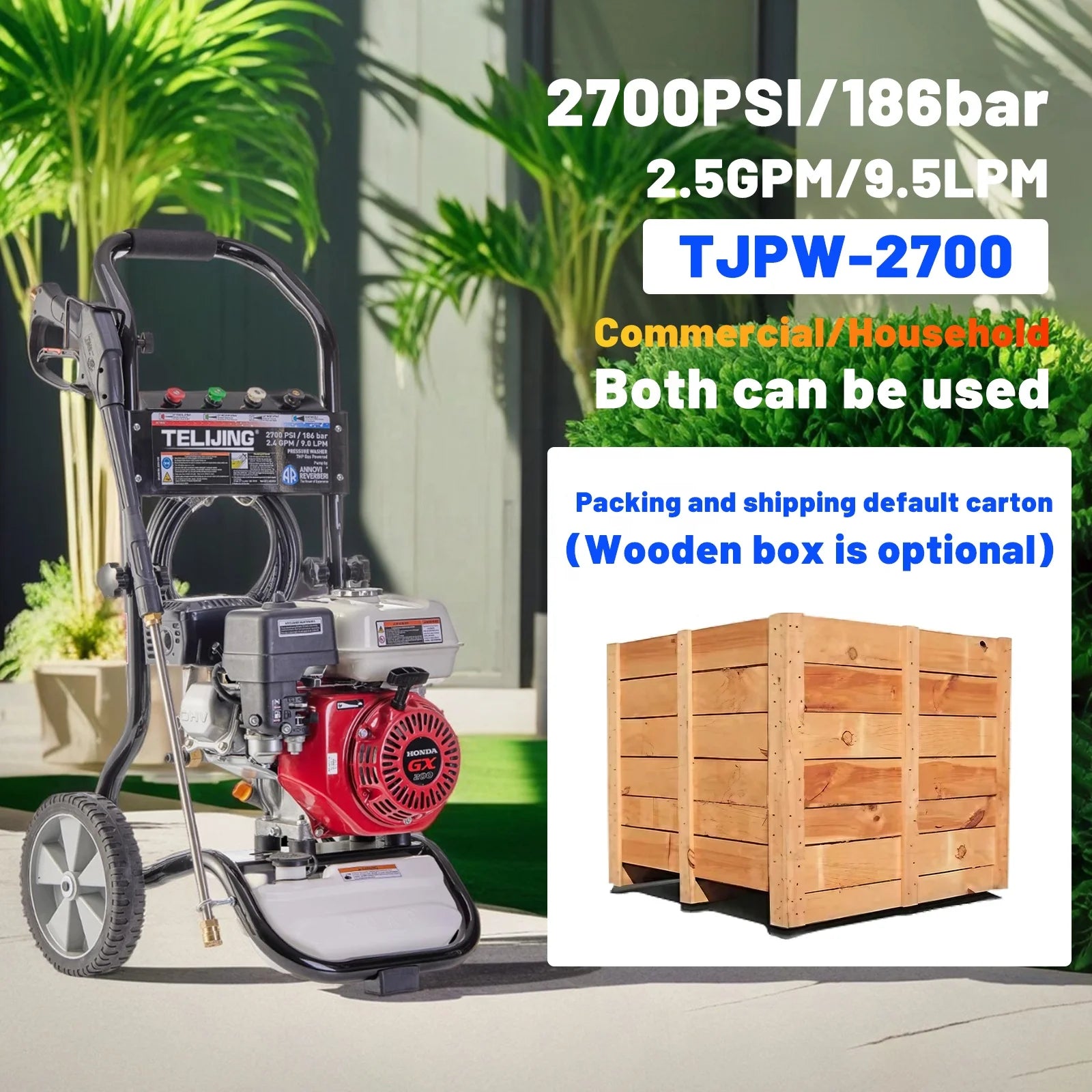 OME Gasoline Cleaning Machine 208cc Gasoline High Pressure Washer 2700psi Water Jet High Pressure Cleaning Machine With Wheels