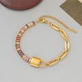 Hot Sale Tarnish Free Waterproof Stainless Steel 18k Gold Plated CZ Zircon Lock Bracelets for Women