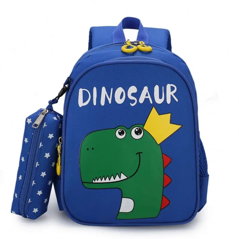Custom Fashion Kids Blue Cartoon Cute Dinosaur Pattern Waterproof Nylon School Backpack