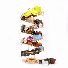 Modern Gold Iron Metal Rotating Dolce Gusto K-cup Nespresso Coffee Capsules Holder Standing Type Rack Display Storage Tools