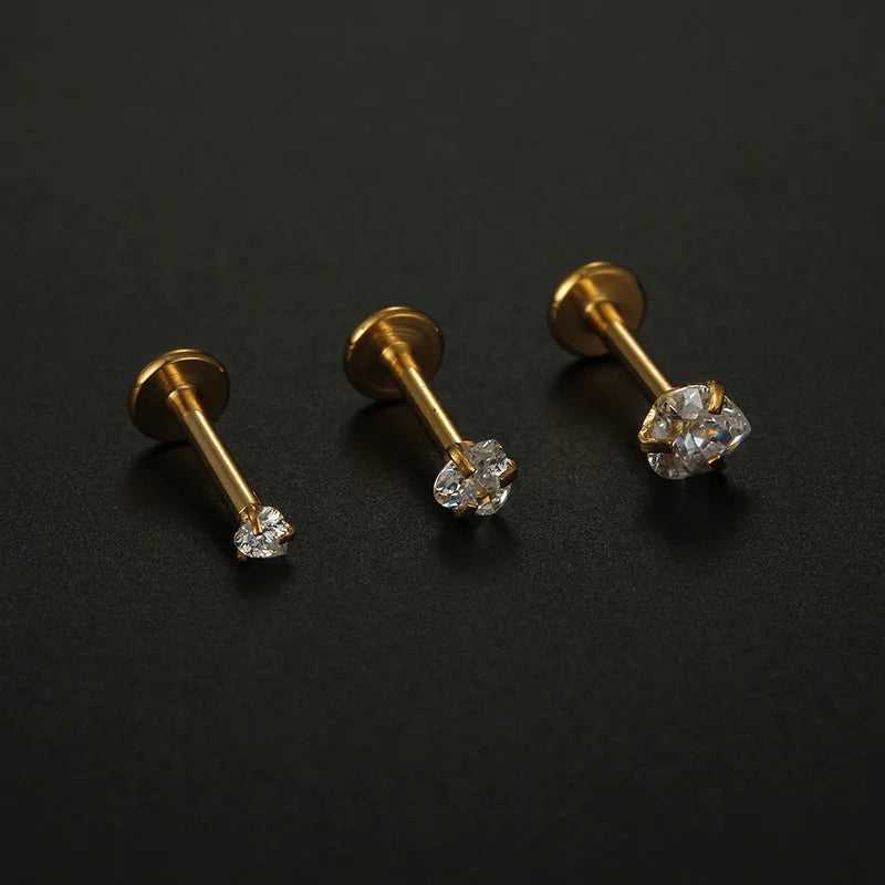 Stainless Steel 2/3/4/5MM Round Shape Clear CZ Labret Monroe Lip Ring Tragus Nail Helix Earring Stud Piercing Jewelry