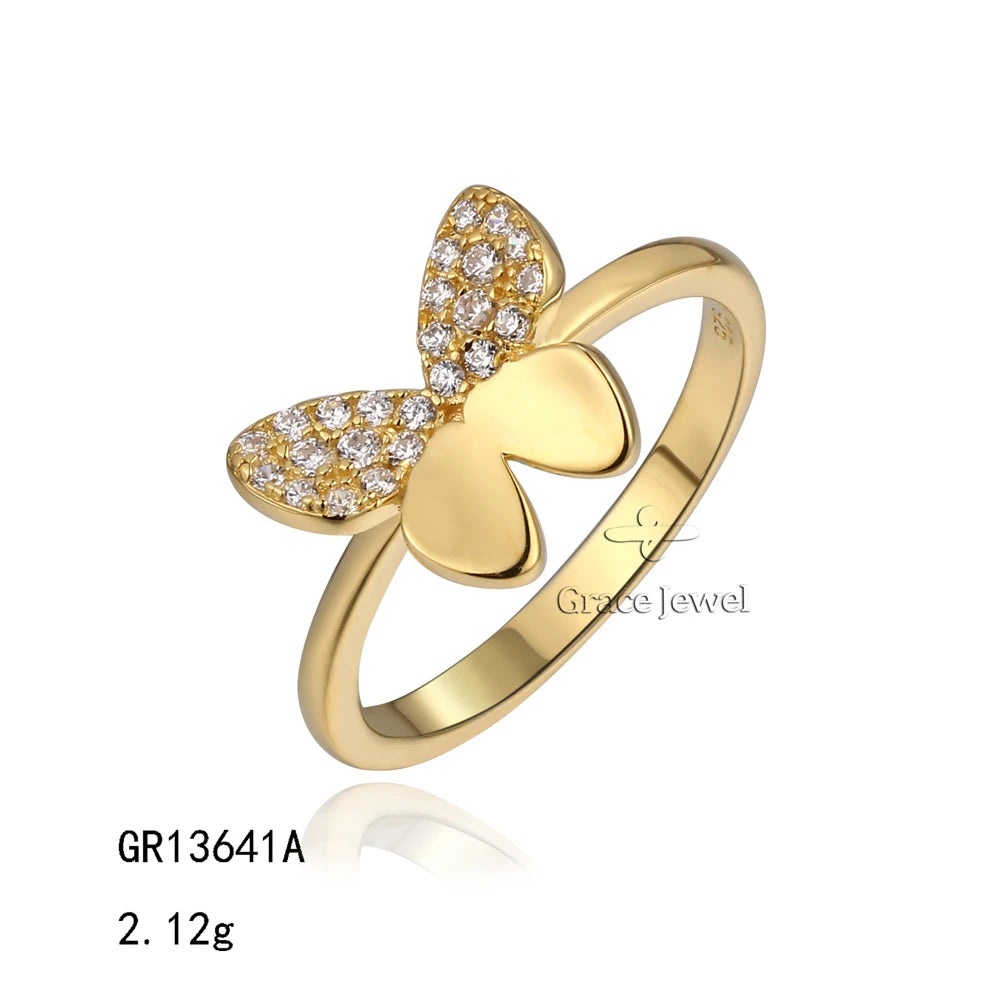 Grace Gold Plated 925 Sterling Silver Luxury Butterfly Rings for Women