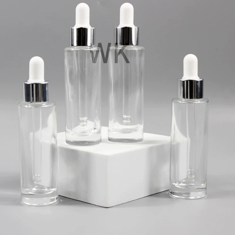 30ml Glass Flat Shoulder Glass Dropper Bottle Empty Transparent Cosmetic Face Serum Bottle