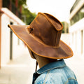 Marrant Western Men Outdoor Trucker Knight Hat Sun Hat Vintage Genuine Leather Men's Cowboy Hat