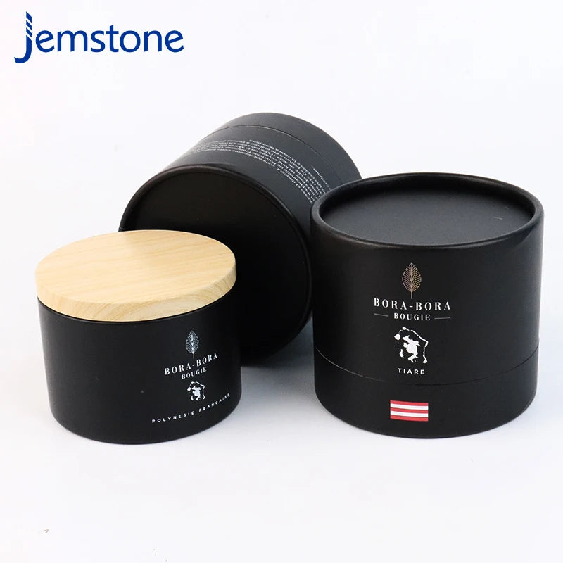 Luxury Custom Black Kraft Round Box Packaging Paper Candle Box Cardboard Tube Candle Glass Jar Box Paper Tube Packaging for Cosm