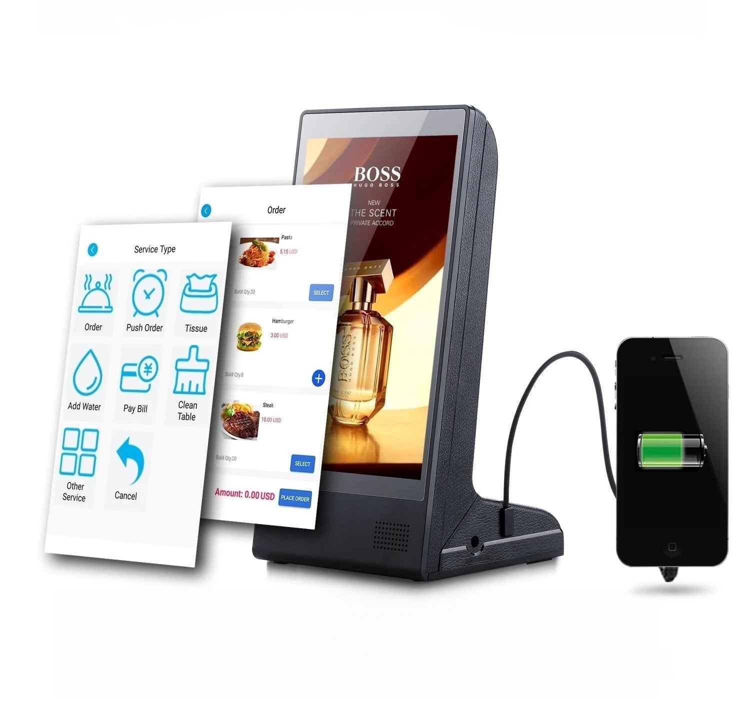 Android Touch Screen 8" Tablet Digital Lcd Display Restaurant  Table Advertising Player Order Wireless Waitress Call System