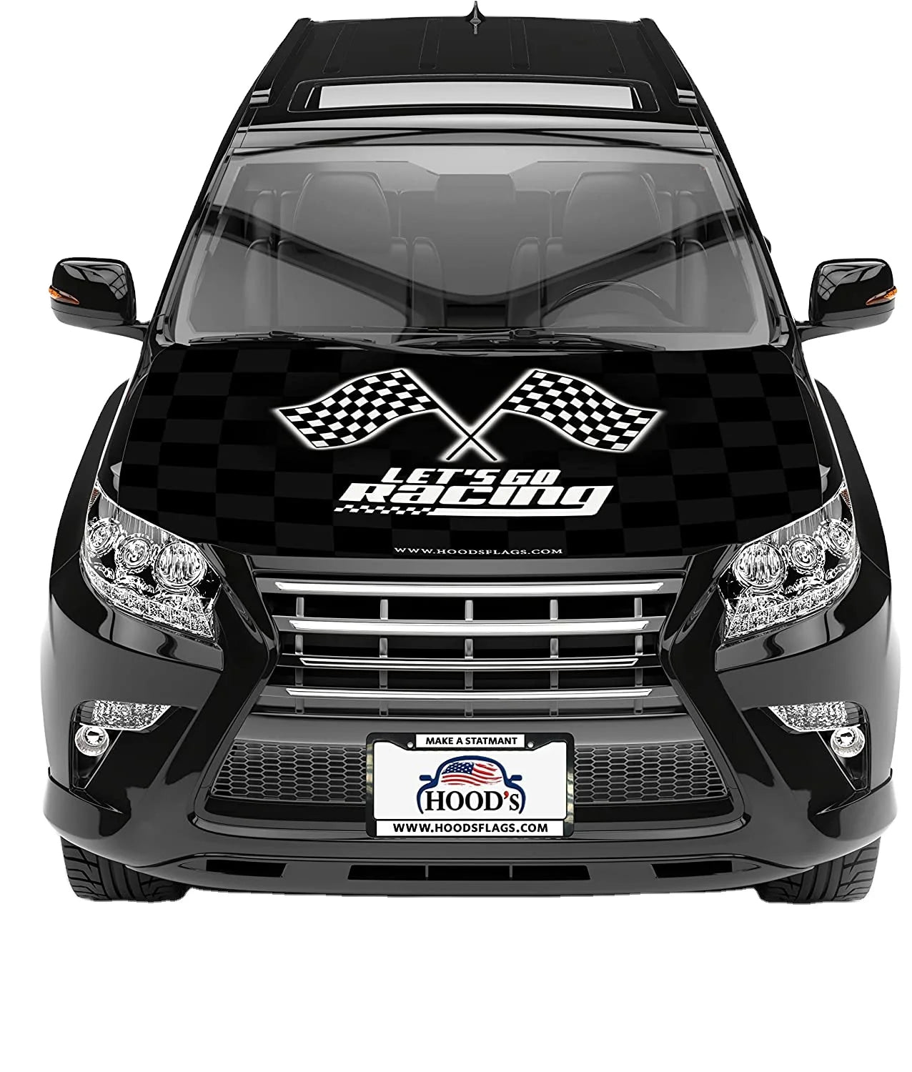 Promotional Product Checkered Racing Car Hood Flag Sublimation Print 120x160cm Custom Let's Go Racing Hood Cover