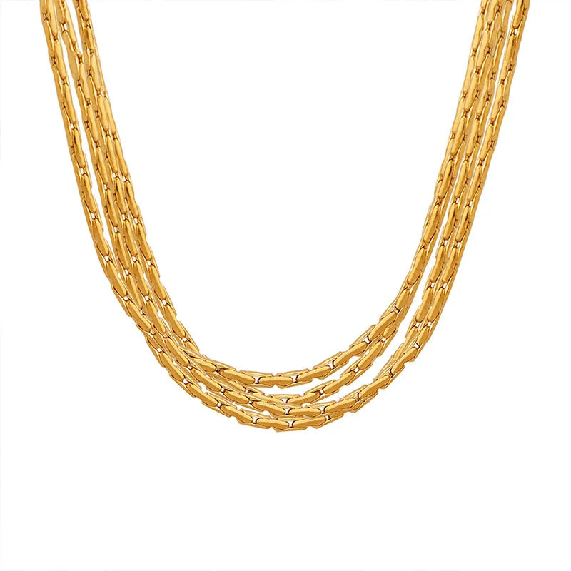 Joolim Jewelry 18K Gold Plated Multi-layer Dainty Chain Necklace Stainless Steel Jewelry Wholesale Tarnish Free