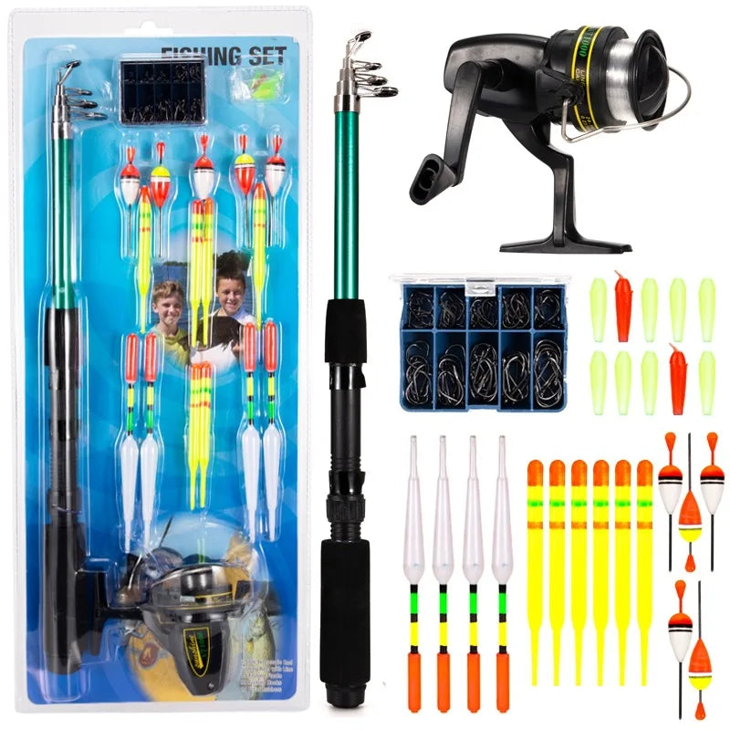 Factory Direct Sale 1.6M Telescopic Fishing Rod Spinning Reel Fishing Set Full Kit Fishing Float Lure Jig Hook Kit Rod Set