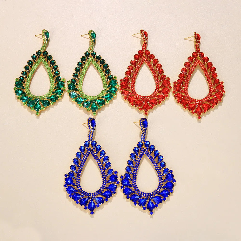 New Metal Rhinestone Dangle Earrings Luxury Blue Crystal Geometric Water Drop Earrings Jewelry for Women 2022