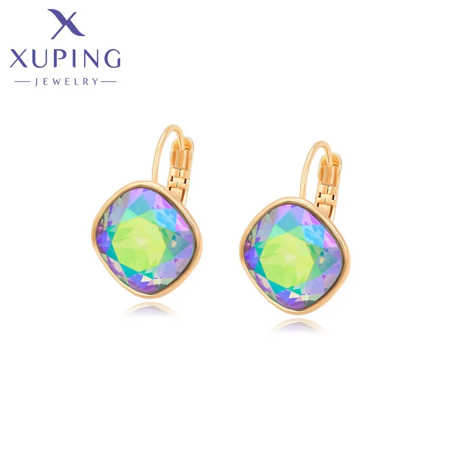 A00611550 Xuping Jewelry Trendy Stud Earrings Jing Jing Rhomboid Geometric Pattern Colorful Crystal Hook for Women