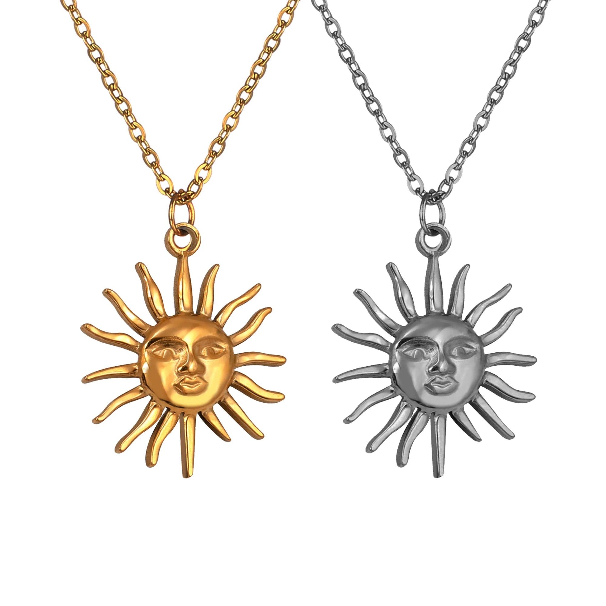 Yin Yang Stainless Steel Moon and Sun Pendant Necklace for Men 18k Gold Plated Square Rolo Chain Sun Moon Jewelry Gift