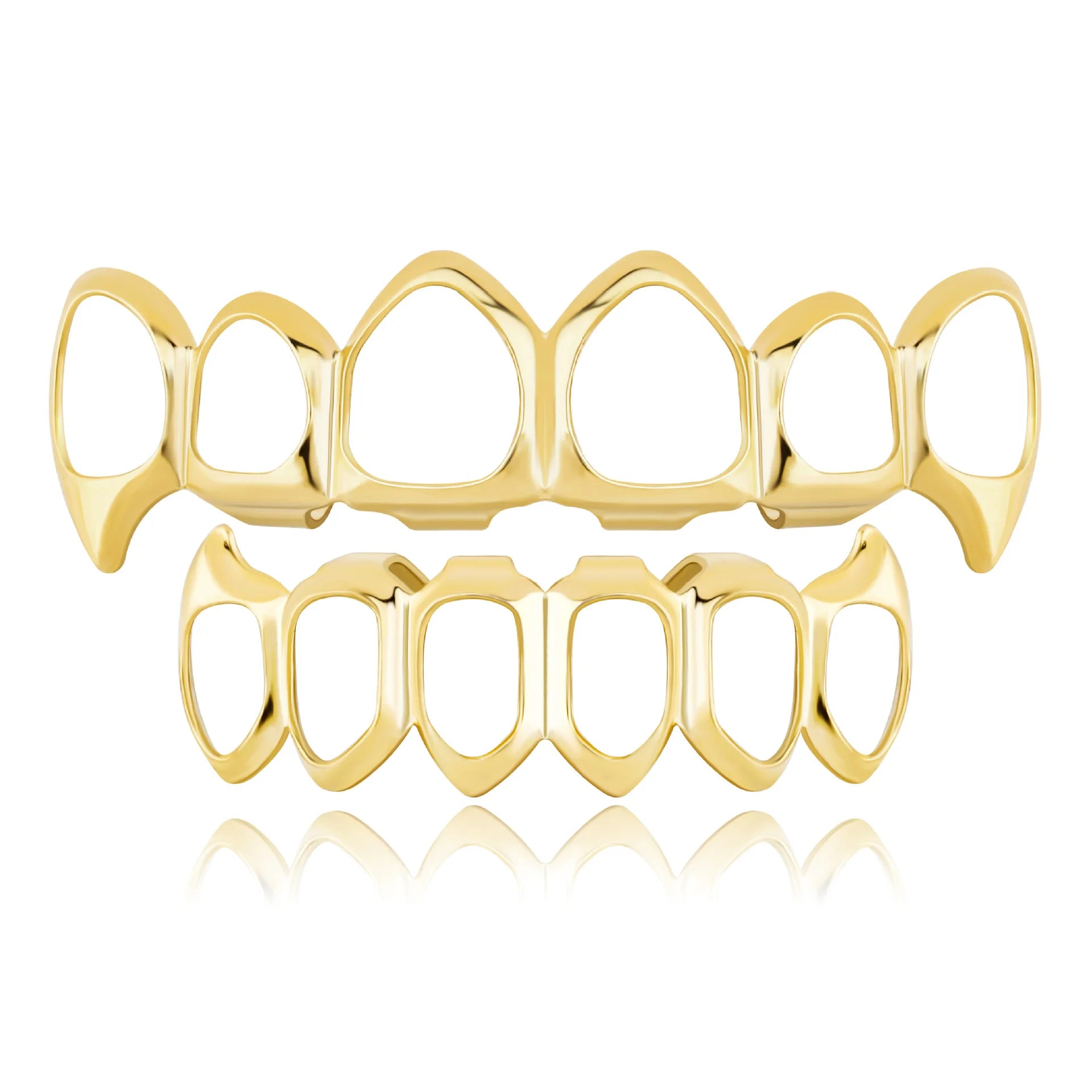 Wholesale 18K Gold Hollow Tooth Grill Factory Supply Hip Hop Style Body Chain with Copper Plating and No Tarnish Brass Braces