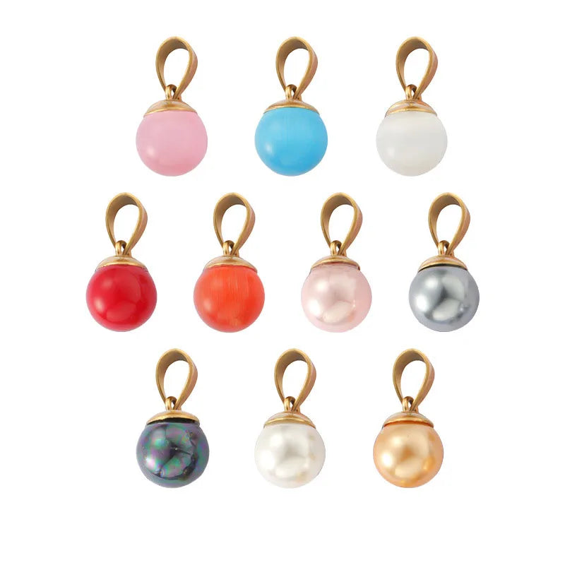 Fashion Stainless Steel Colorful Artificial Pearls Ear Pendant and Stud Earring Set Jewelry 18K Gold Plated Stud Earring Pendant