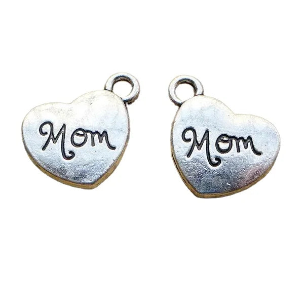 18*14mm Antique Zinc Alloy Double Sided Mom Heart Charms Pendants