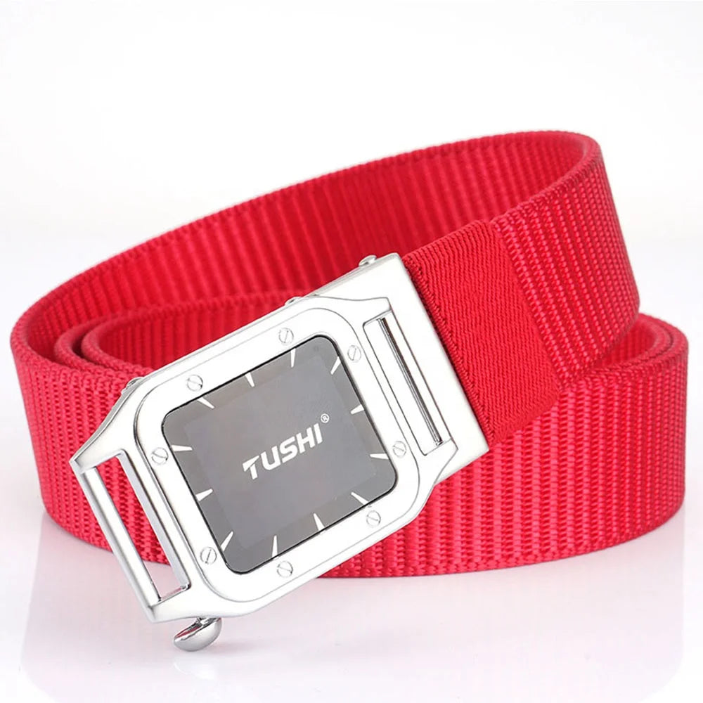 TUSHI Men's Nylon Outdoor Tactical Belt Automatic Metal Alloy Buckle Thickened Casual Hunting Hiking Sports 3.4CM Wholesale