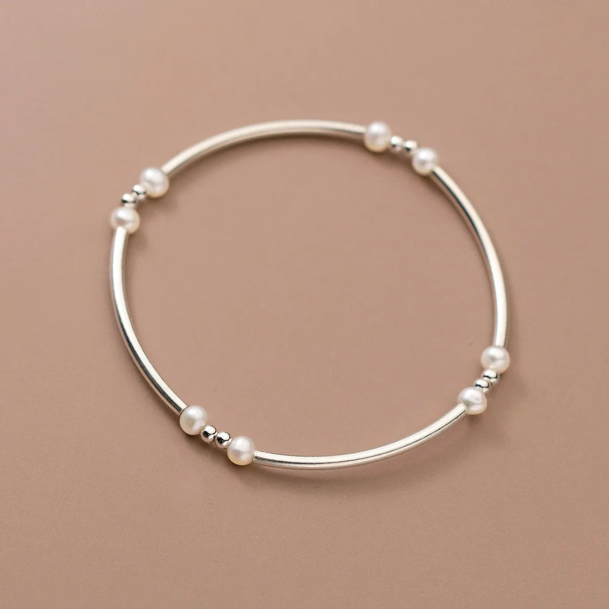 925 Sterling Silver Natural Freshwater Pearl Bead Charm Stretch Bracelets & Bangles Fashion Jewelry for Women