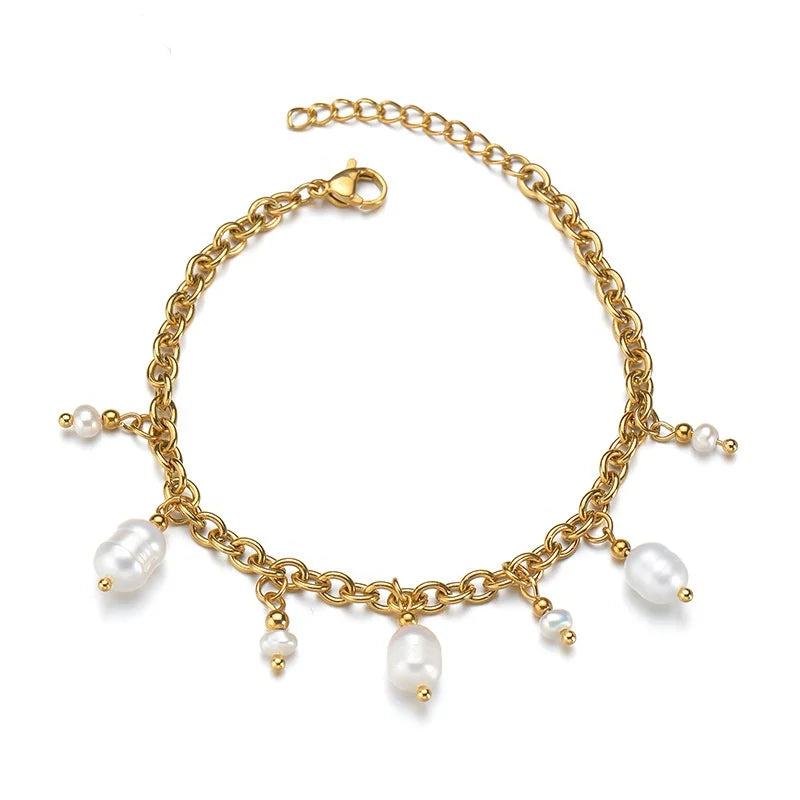 Customized Stainless Steel O Chain Drop with Natural Fresh Water Pearl Tassel Bracelets