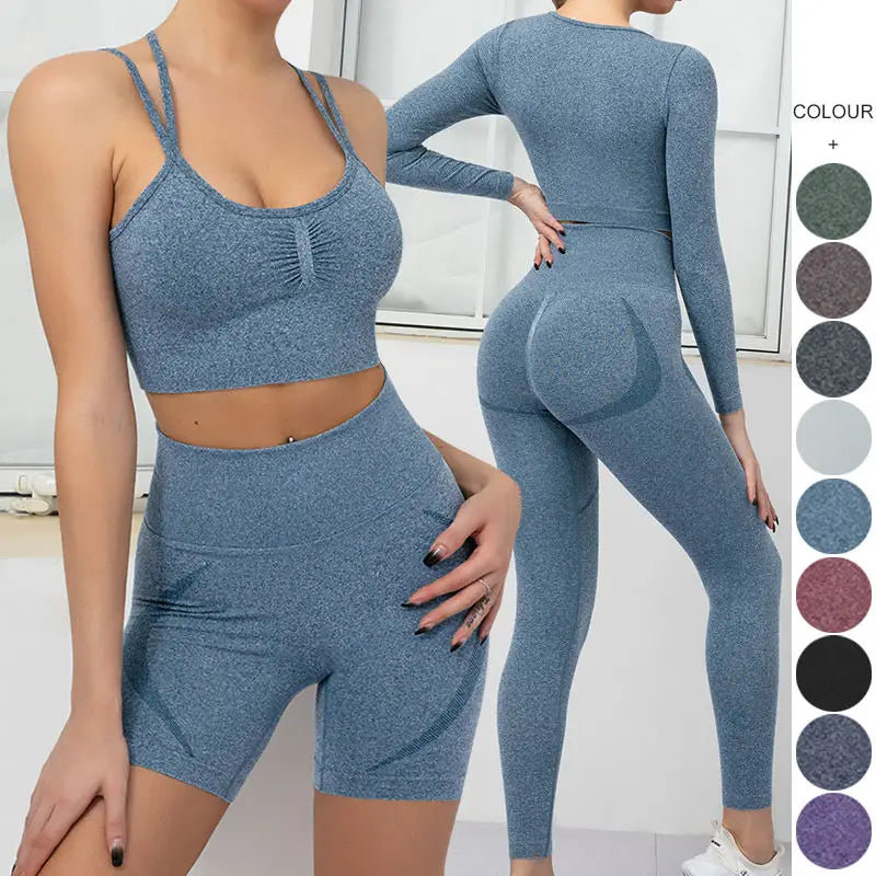 High Quality Gym Fitness Sets Comfortable Breathable Quick-dry Stretchy Seamless Yoga Set for Women Sports Bra Short Sleeve Top