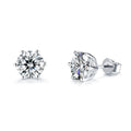 Classic Six Claws Setting 925 Sterling Silver Stud Earrings with 0.5-1CT D Color Moissanite Fine Jewelry