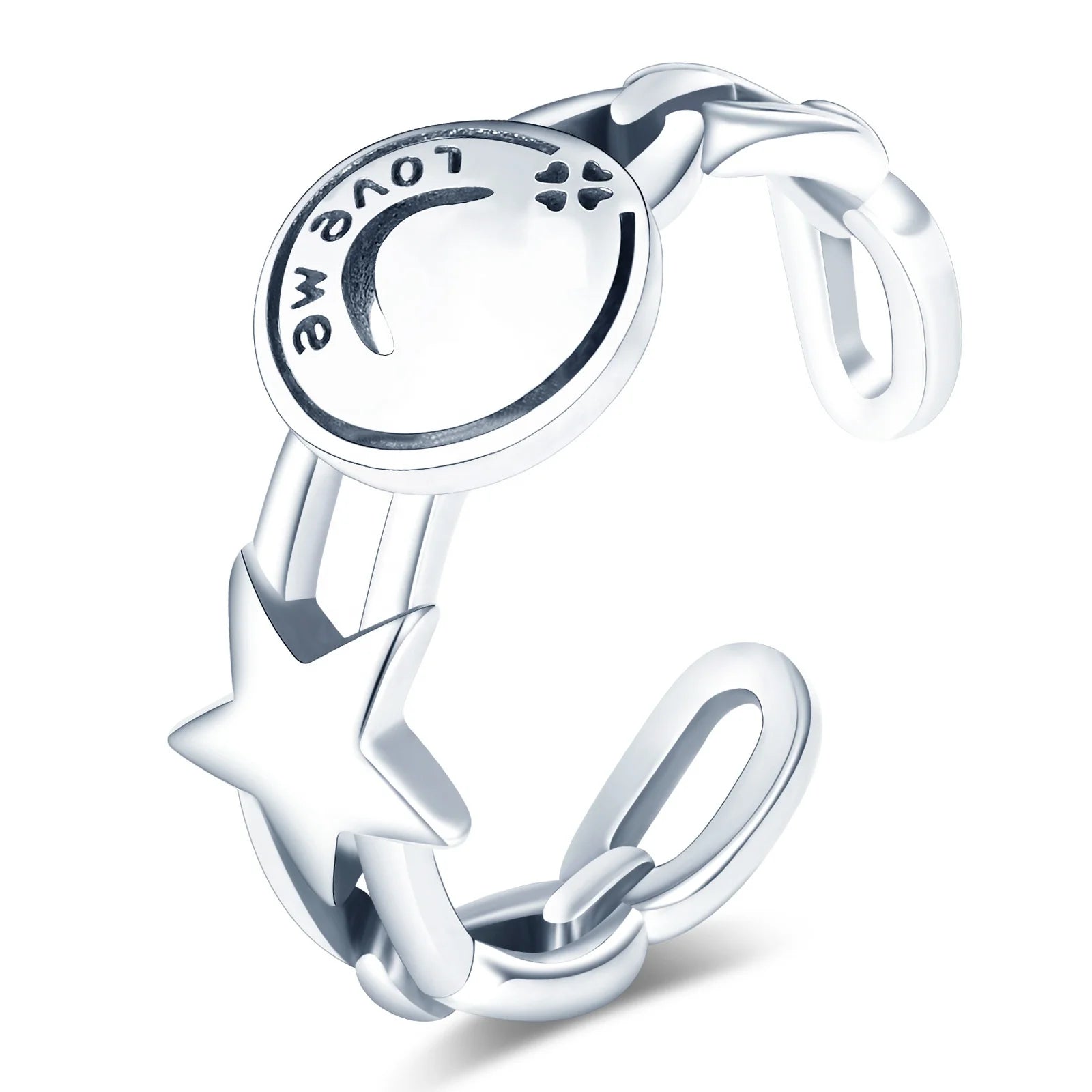 Wholesale Jewelry China Women Stellar Chain of Fortune Clover Ring Love Me S925 Sterling Silver Adjustable Ring