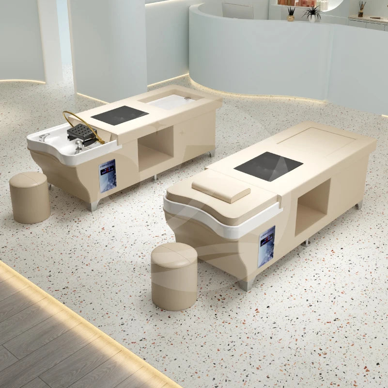 Beauty Hair Salon Electric Spa Shampoo Bed Touch Massage Barbershop Heating Water Therapy Headspa Bed with Foot Spa Tub MegaBDM