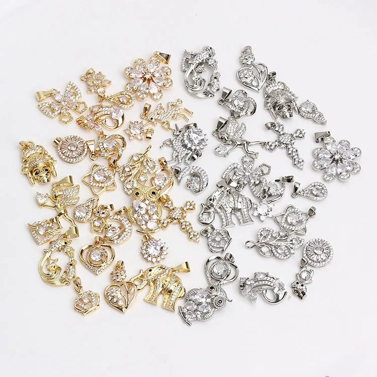 CZ8601 Mini Small 14k Gold Platinum Plated CZ Animal Flower Star Bracelet CharmTiny Little Cubic Zirconia Moon Heart DIY Charms