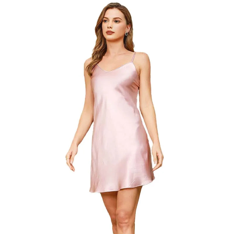 100% Mulberry Silk Night Dress Women Night Sleep Wear Sexy Red Silk Dress Home Wear