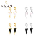 Ason Fashion Stainless Steel Black and White Seashell Geometric Triangle Charm Hoop Earrings for Women