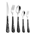 New 5pcs Wood Marble Texture Spoon Fork Cutlery Riveted Plastic Handle Stainless Steel Cutlery Set