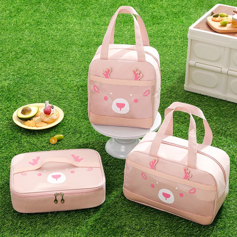 Gelory Portable Insulated Thermal Lunch Handbag Daily Use 3 Sizes Oxford Cloth Cartoon Cooler Bags for Outdoor Picnic Lunch Bag