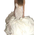 AL1607 Custom Boho Gold Mermaid Wedding Dress Elegant White Lace with Draped Flowers Sleeveless Plus Size Party Dresses