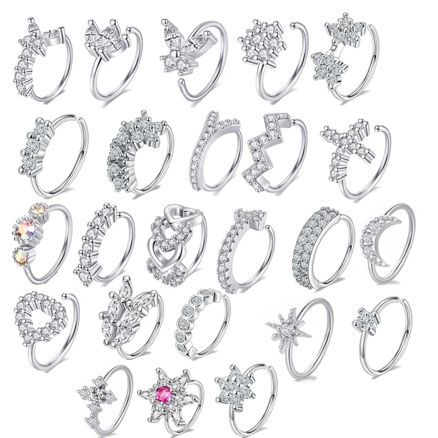 24 Designs 8mm Cz Hoop Flower Piercing for Nose Ear Helix Cartilage Tragus Body Jewelry Nose Rings for Women Nose Piercings