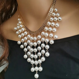 Women Bridal Vintage 1920s Layered Tassels Rhinestones Pearl Shiny Necklace Fashion Necklaces for Women