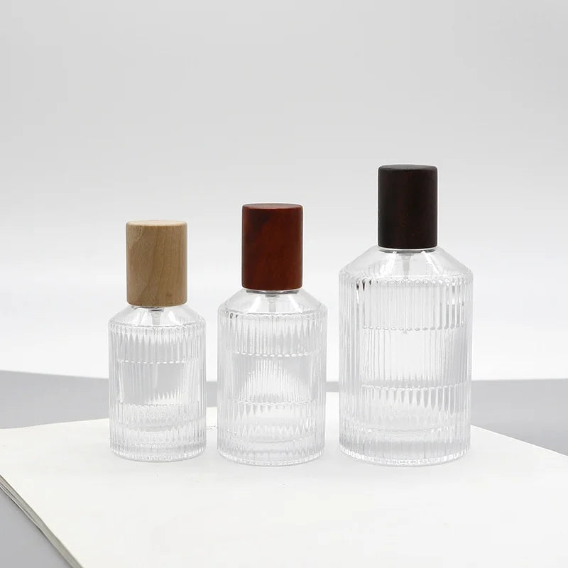 30ml 50ml 100ml Customized Round Transparent Glass Perfume Bottle with Pump Sprayer and Screen Printing