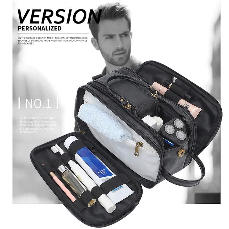 Vintage Grooming Gift Waterproof Travel Toiletry Bag Mens Cosmetic Bag Shaving Kits Bag for Men Leather Dopp Kit