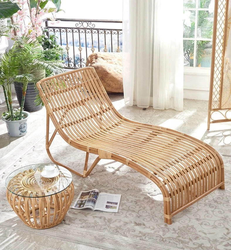 Outdoor Garden Natural Wicker Rattan Sun Lounger