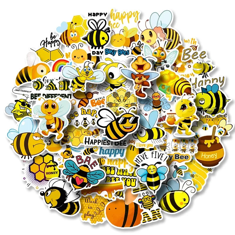 50Pcs Funny Kawaii Bee Insect Sticker Decals for Skateboard Luggage Laptop Bottles Vinyl Decorative Graffiti Stickers
